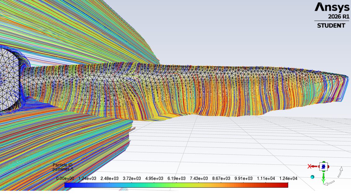 ANSYS Fluent pathlines across the blade surface